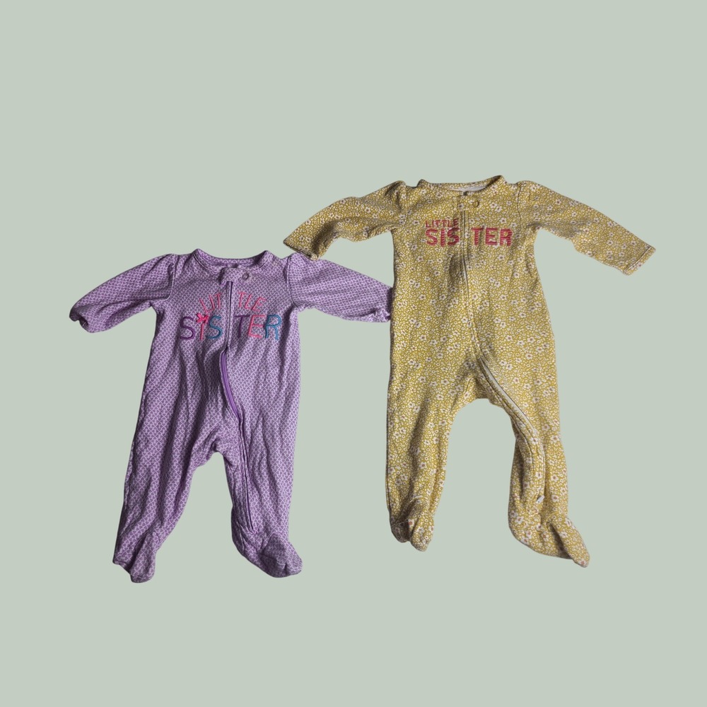Child of Mine by Carters Sleepers Set Kids 0-3M 6-9M Purple Yellow Little Sister